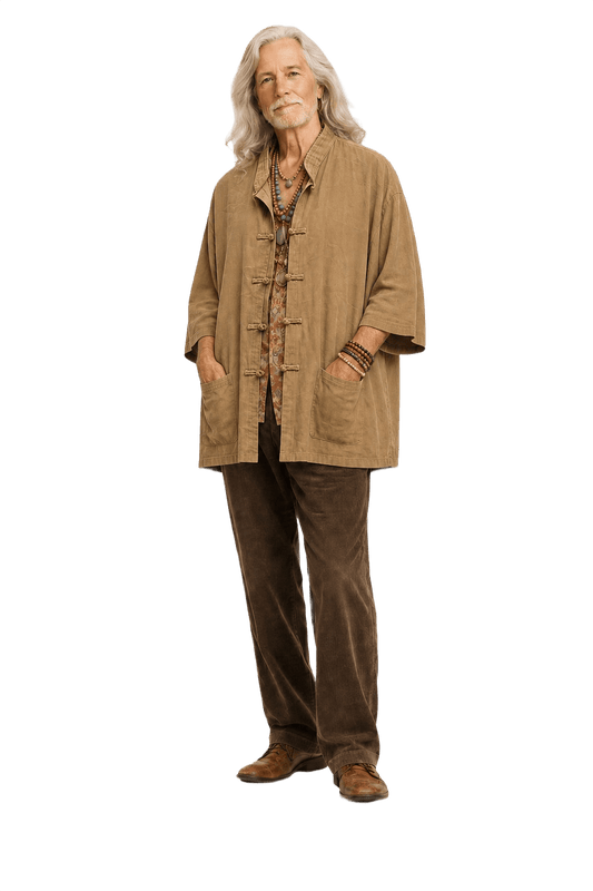 1970s Tan Silk Tunic - Model