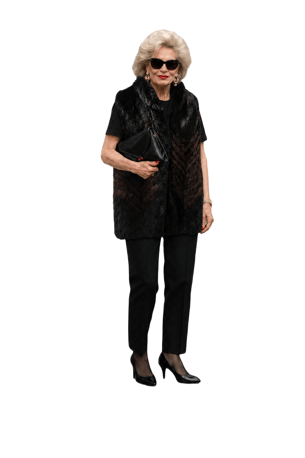 1980s Black Brown Fur Vest - Model