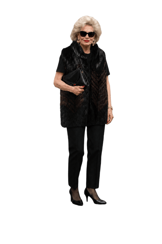 1980s Black Brown Fur Vest - Model