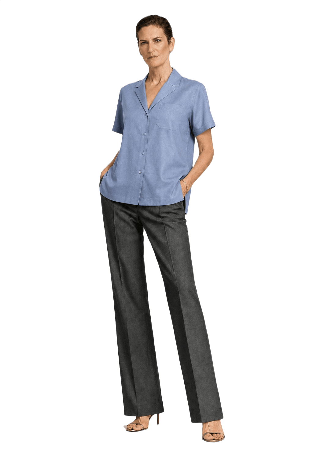 1990s Light Blue Cotton Blend Shirt - Model