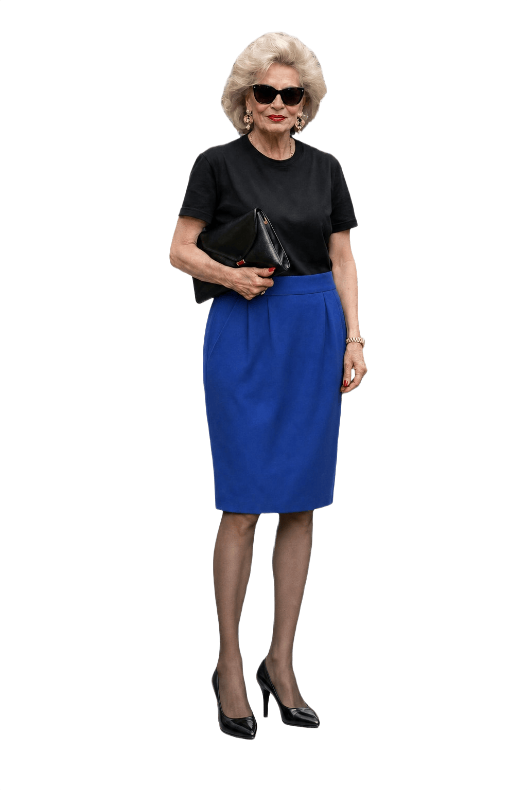 1980s Royal Blue Synthetic Blend Skirt - Model