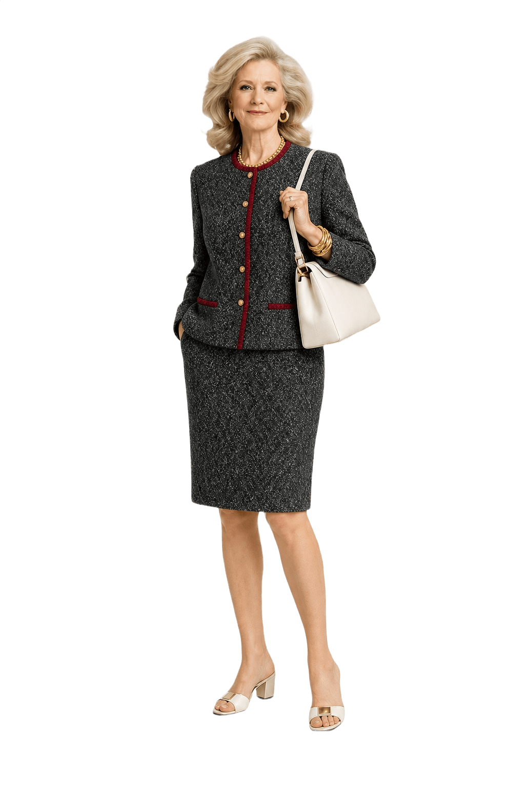1970s Dark Grey Wool Blend Skirt Suit - Model