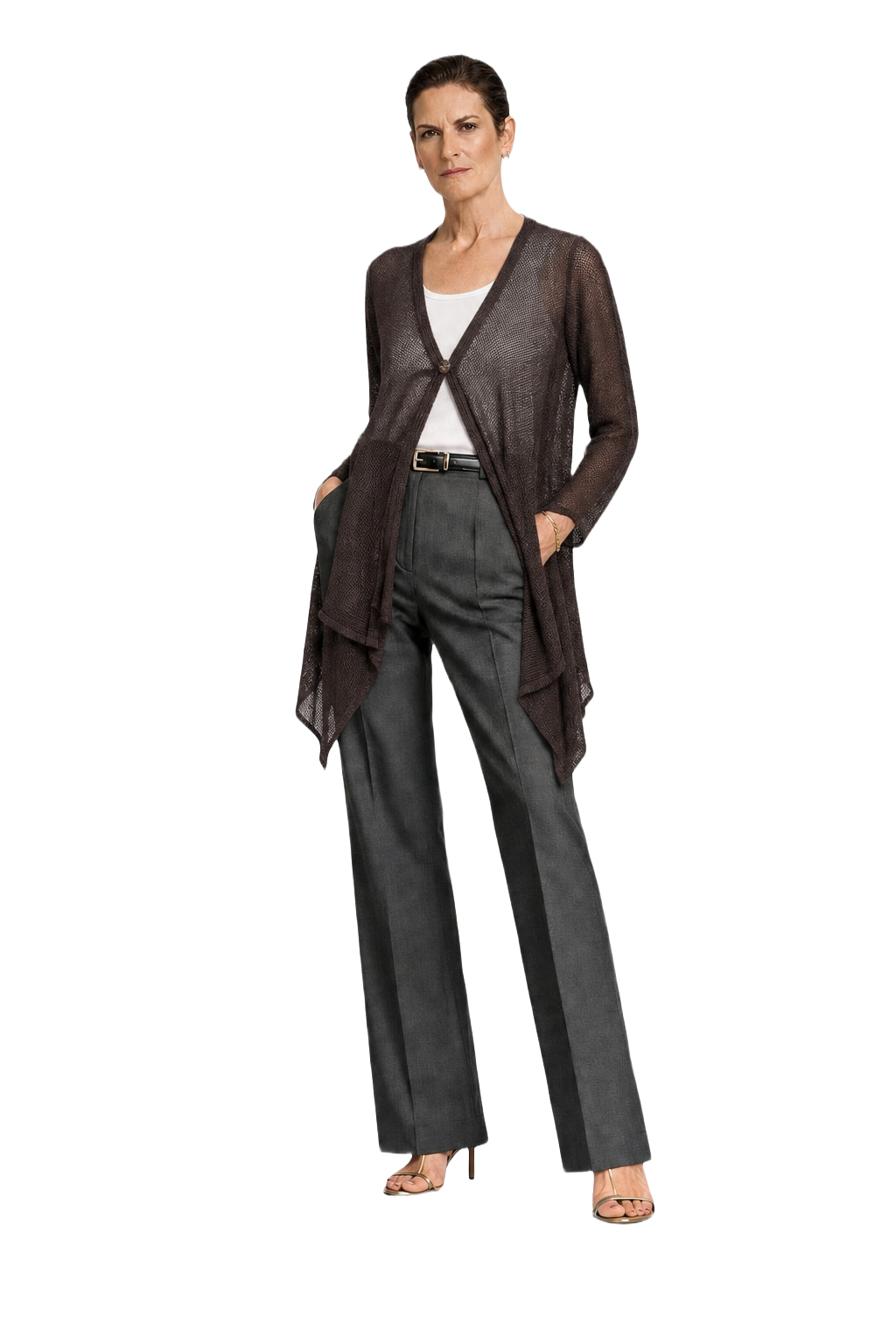 1990s Dark Brown Polyester Cardigan - Model
