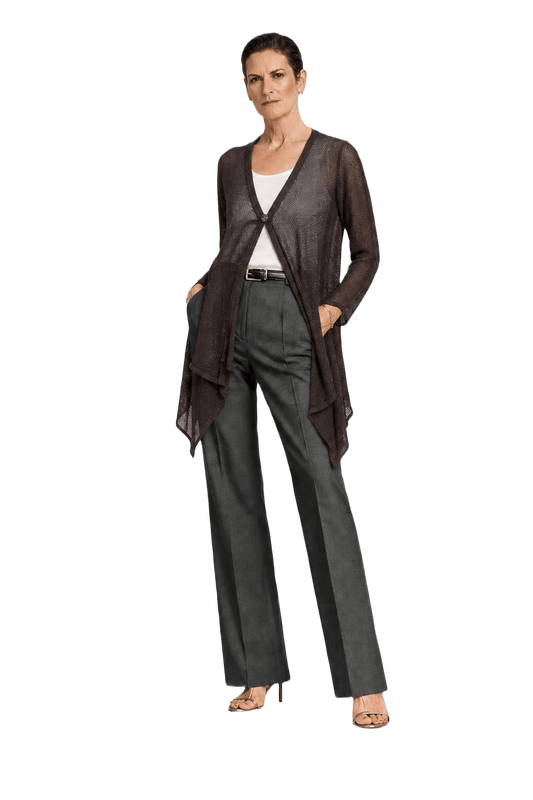 1990s Dark Brown Polyester Cardigan - Model