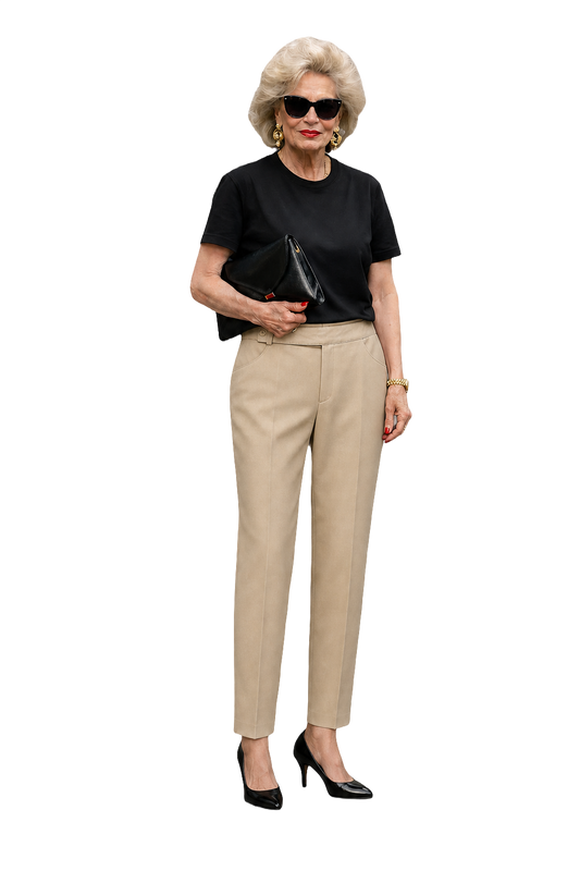 1980s Beige Cotton Blend Trousers - Model