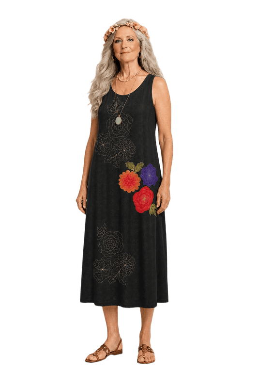1990s Black Satin Midi Dress - Model