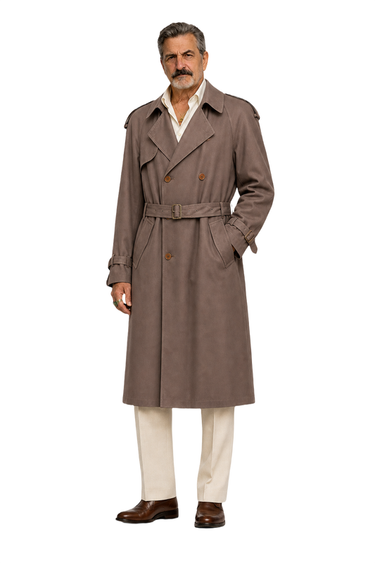 1980s Taupe Cotton Trench Coat - Model