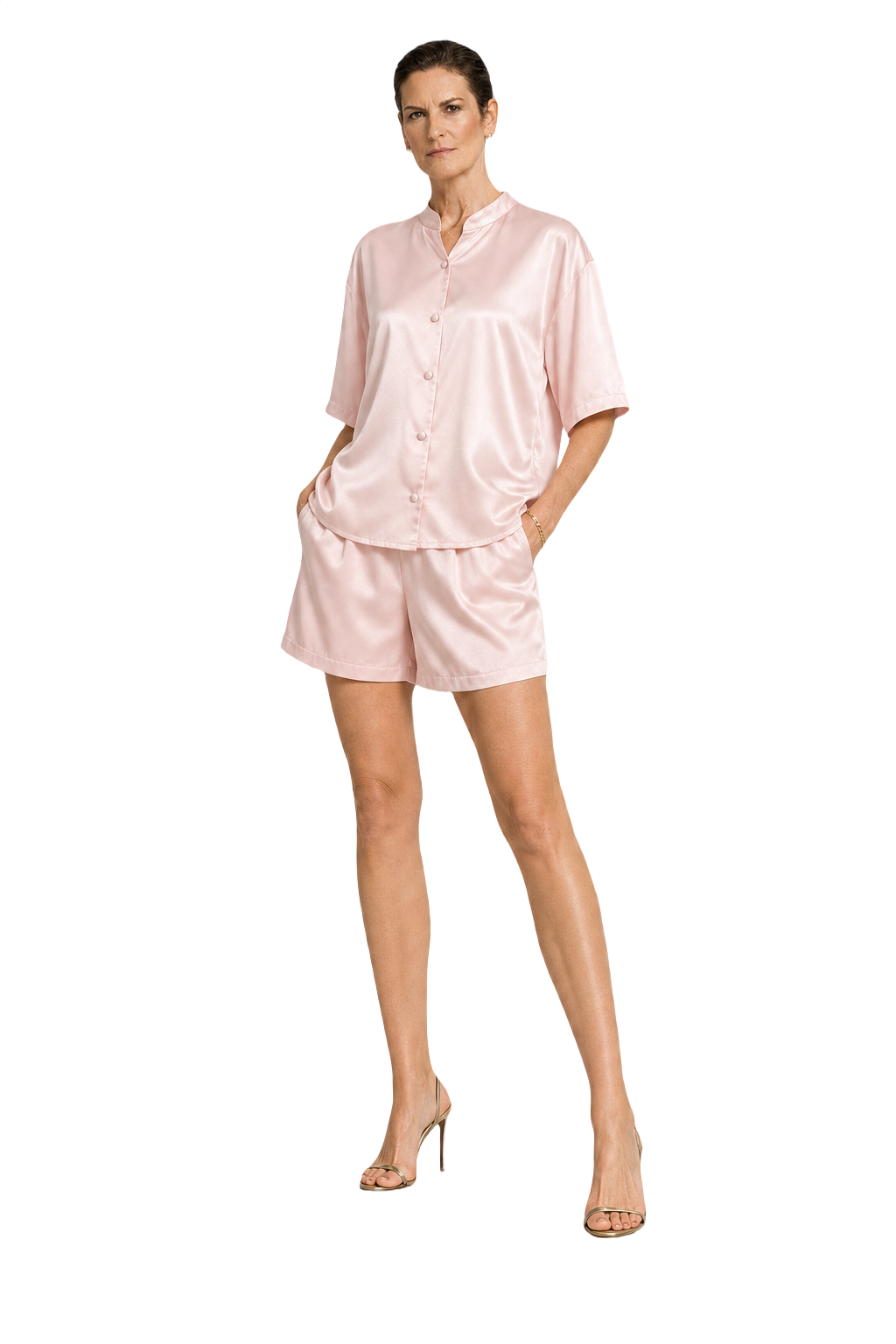 1990s Pastel Pink Silk 2-Piece Set - Model