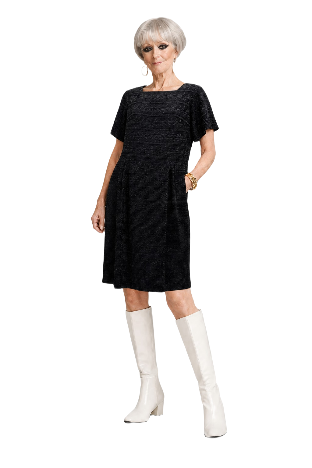 1960s Black Polyester Dress - Model