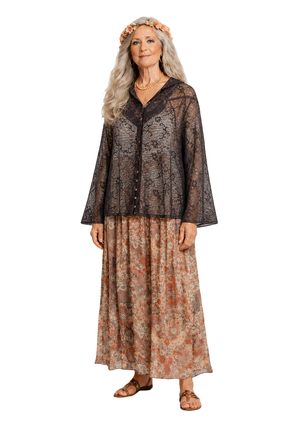 1980s Dark Brown Lace Blouse - Model