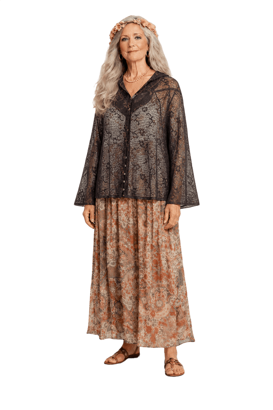 1980s Dark Brown Lace Blouse - Model