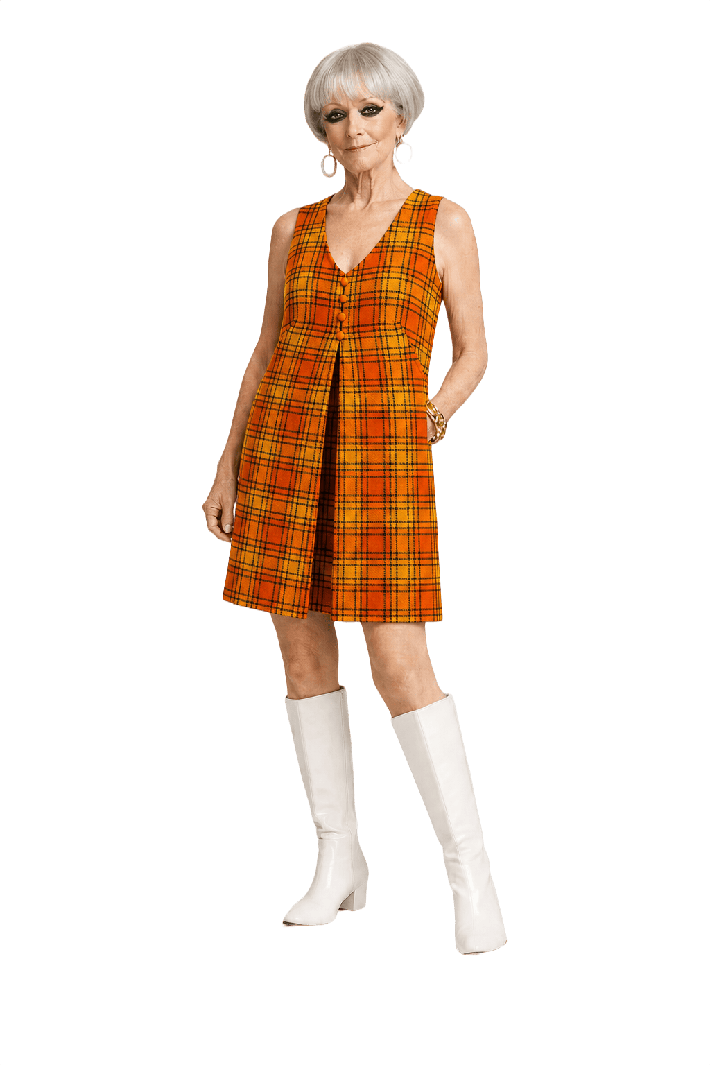 1960s Orange Wool Blend Shift Dress - Model