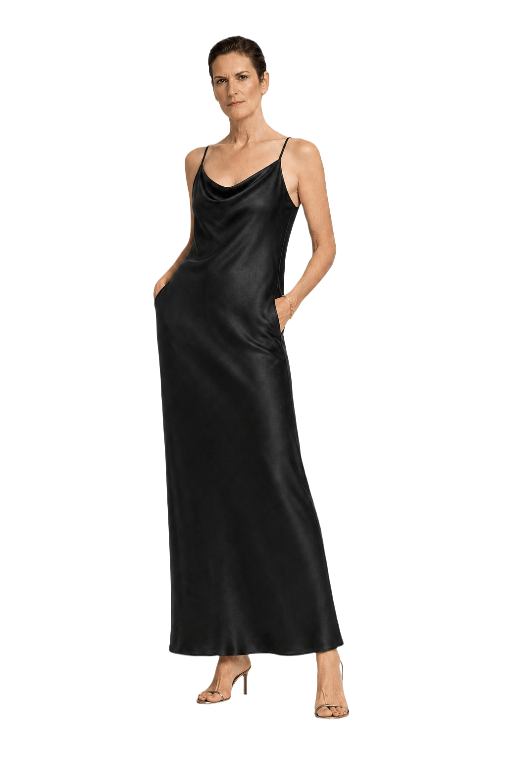 1990s Black Satin Slip Dress - Model