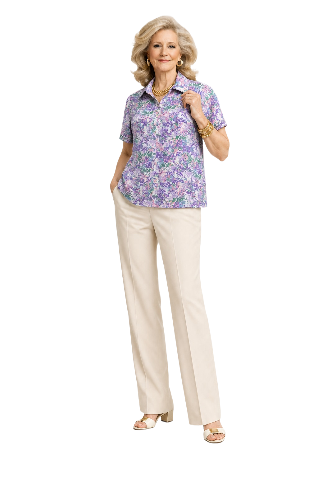 1970s Purple Floral Cotton Blend Blouse - Model