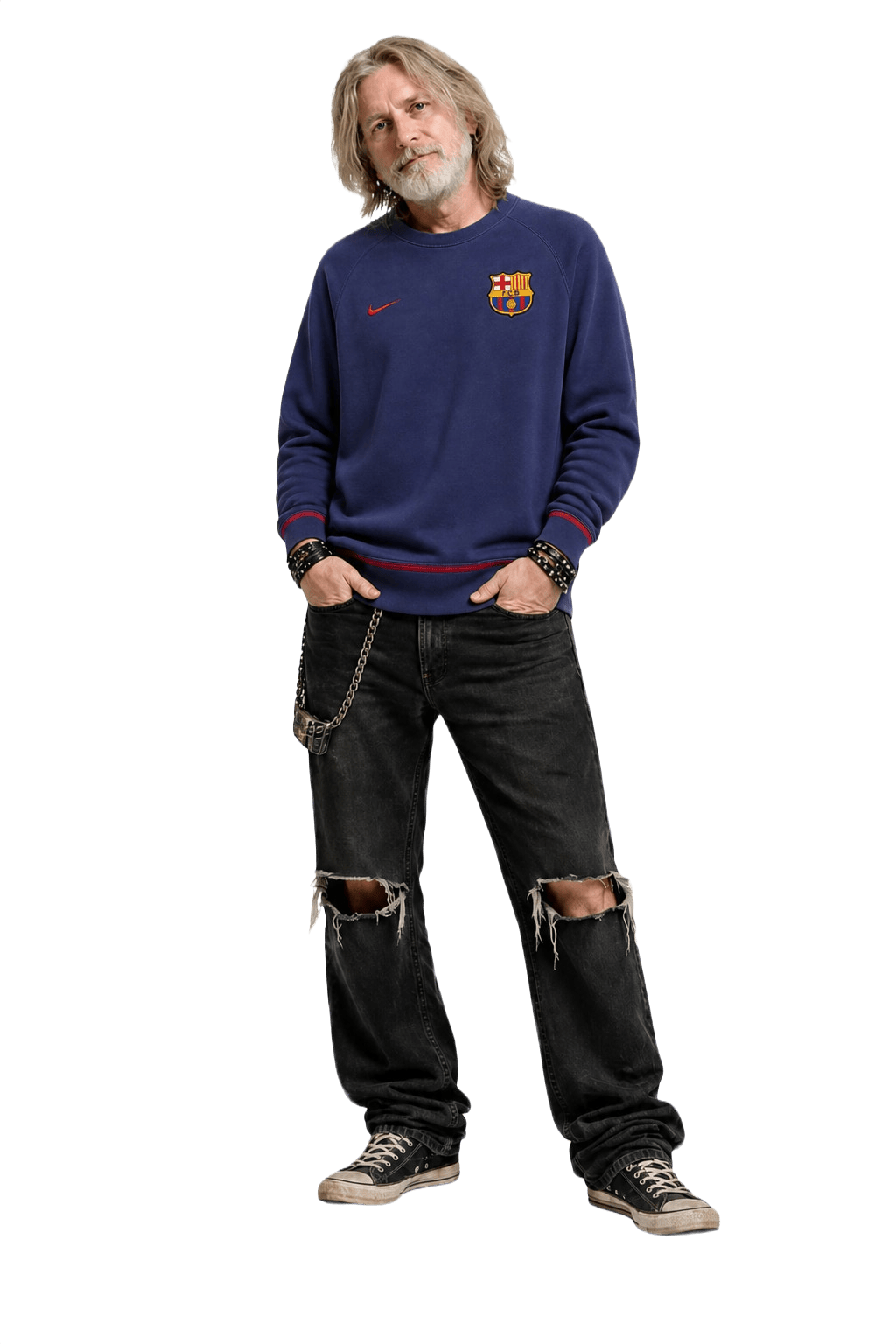 1990s Dark Blue Cotton Blend Sweater - Model