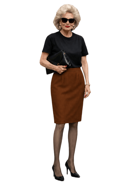 1980s Rust Polyester Skirt - Model