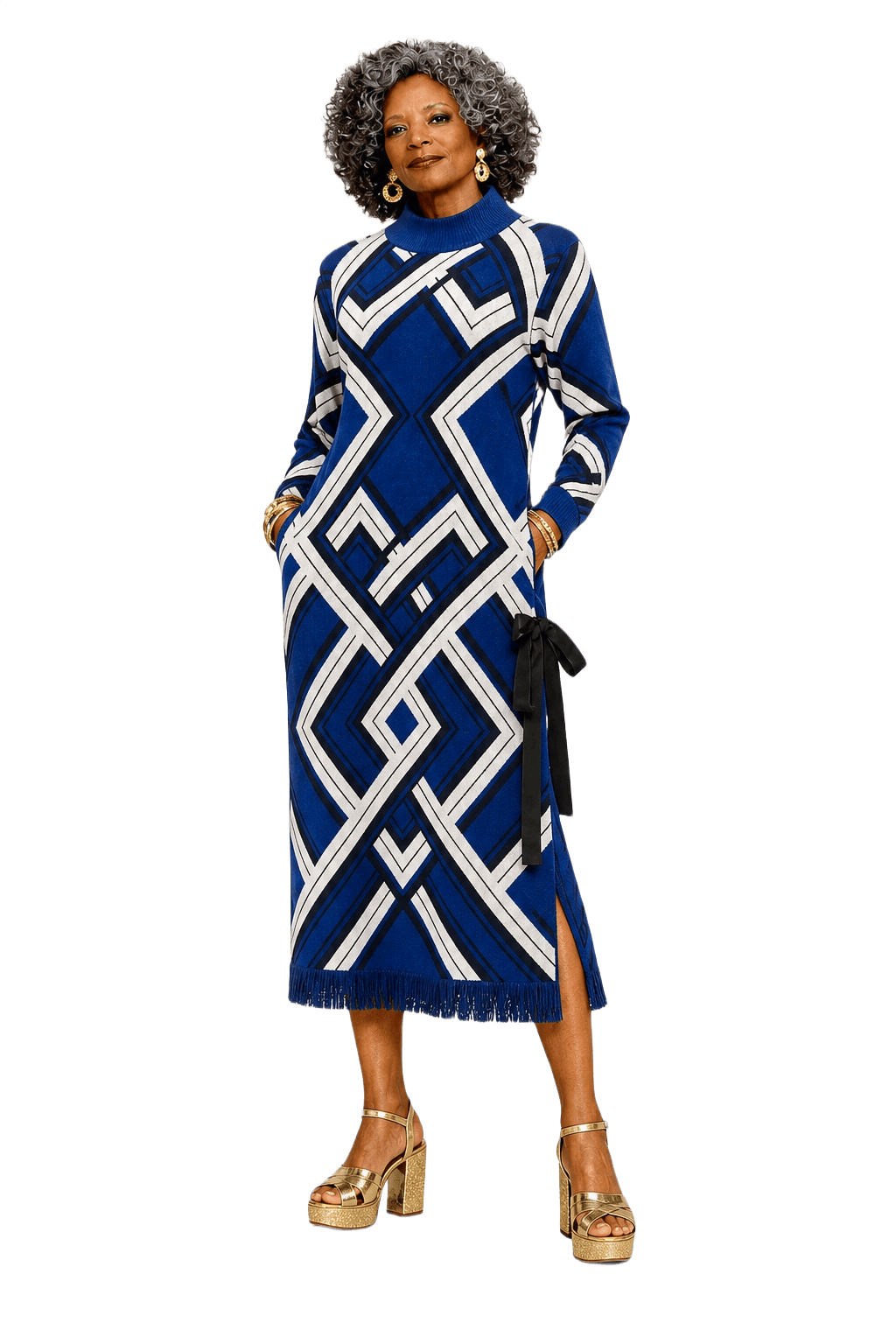 1980s Blue Synthetic Blend Dress - Model