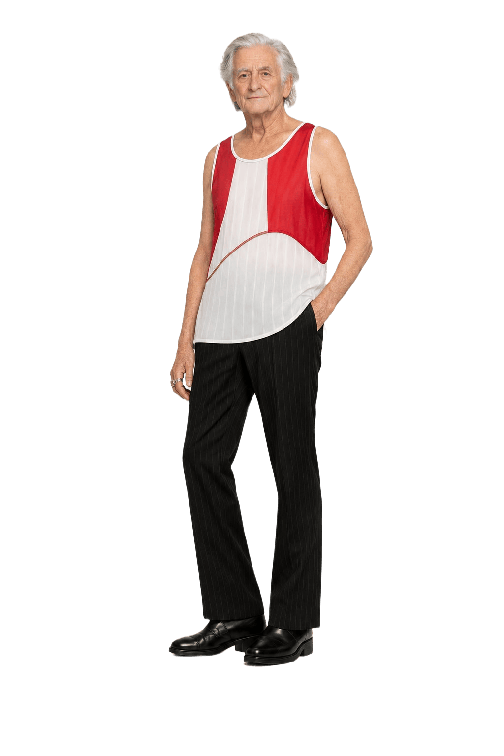 1980s Red White Synthetic Blend Tank Top - Model