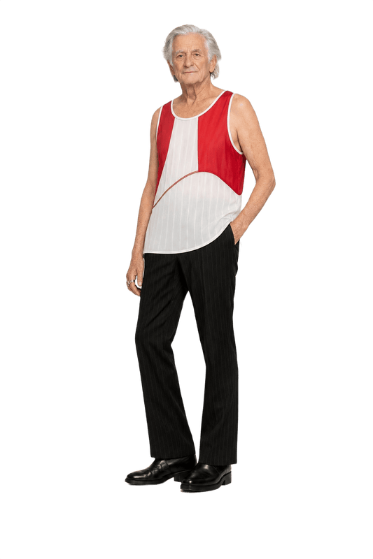 1980s Red White Synthetic Blend Tank Top - Model