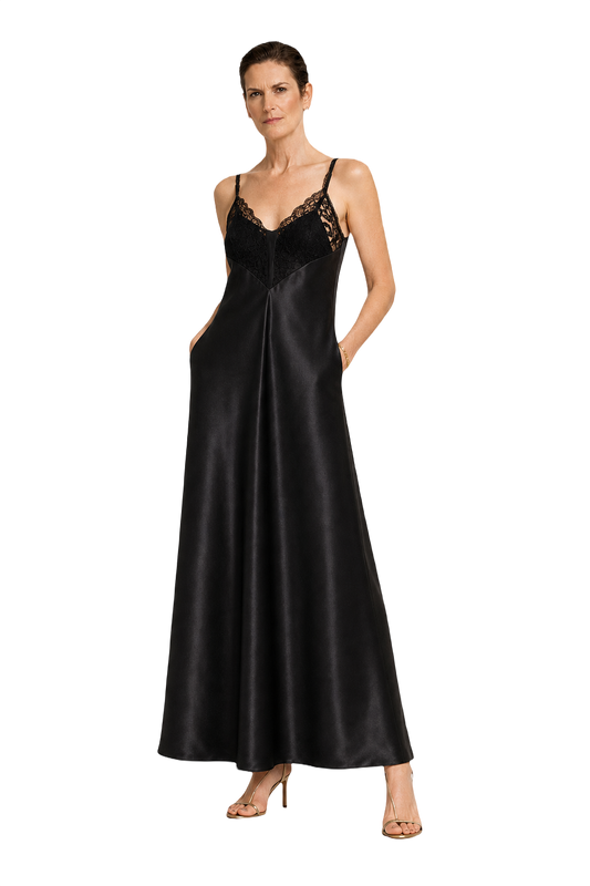 1990s Black Polyester Blend Maxi Dress - Model