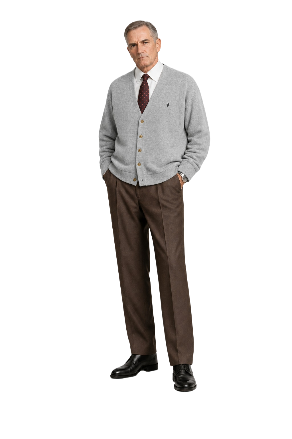 1990s Light Grey Wool Blend Cardigan - Model