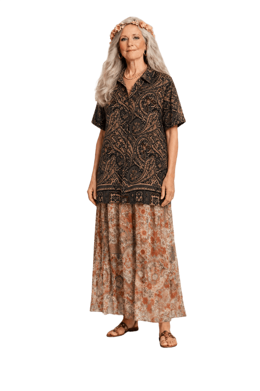 1970s Black Cotton Blend Shirt - Model