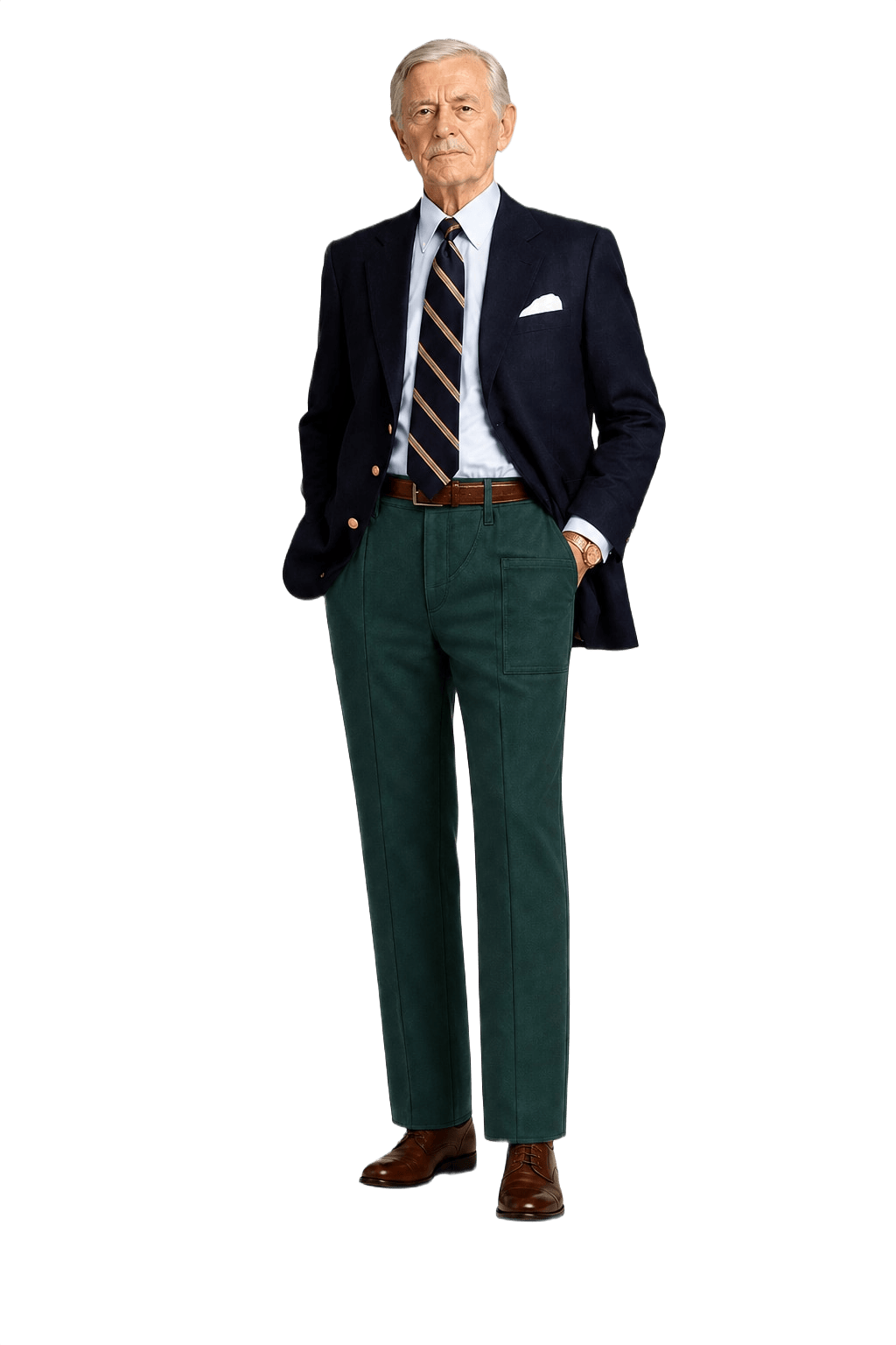 1970s Green Cotton Blend Trousers - Model