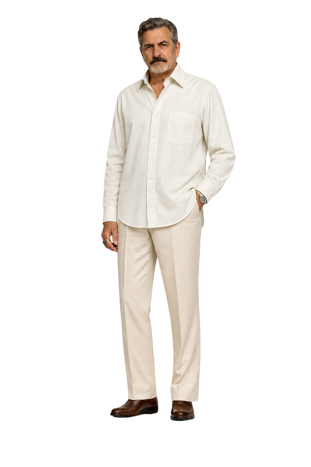 1980s Cream Cotton Button-Down Shirt - Model