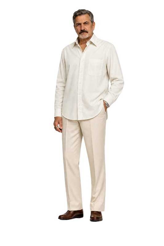 1980s Cream Cotton Button-Down Shirt - Model