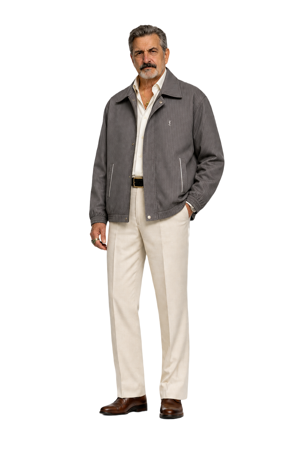 1980s YSL Grey Polyester Jacket - Model