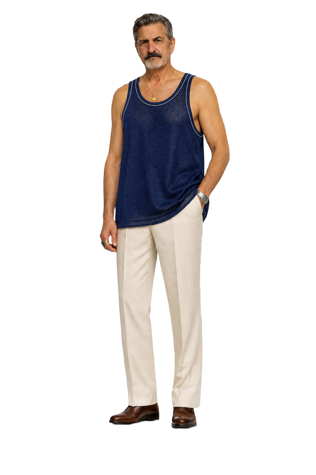 1980s Navy Blue Polyester Tank Top - Model