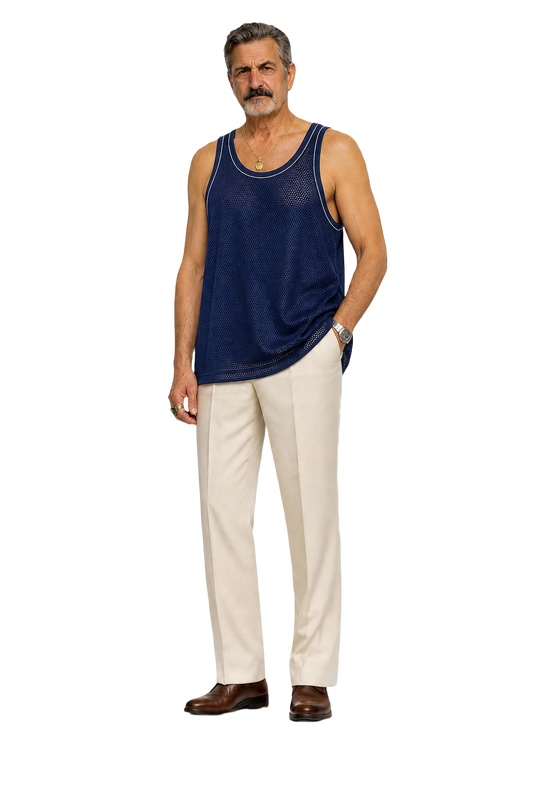 1980s Navy Blue Polyester Tank Top - Model
