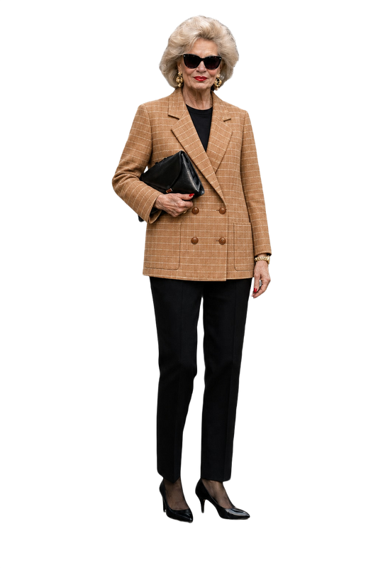 1980s Tan Wool Blend Blazer - Model