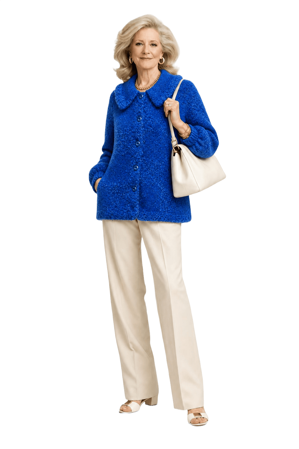 1970s Bright Blue Wool Blend Sweater - Model