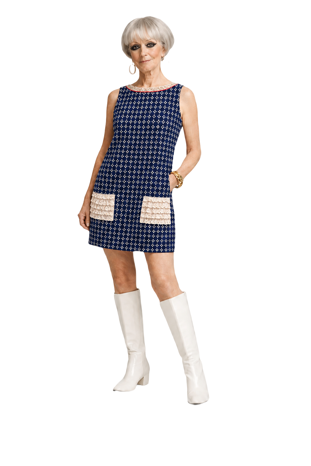 1960s Navy Blue Cotton Shift Dress - Model