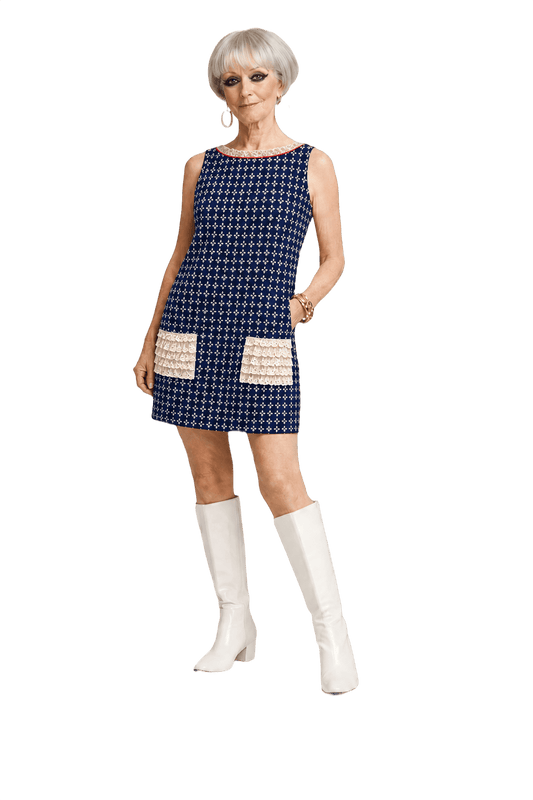 1960s Navy Blue Cotton Shift Dress - Model
