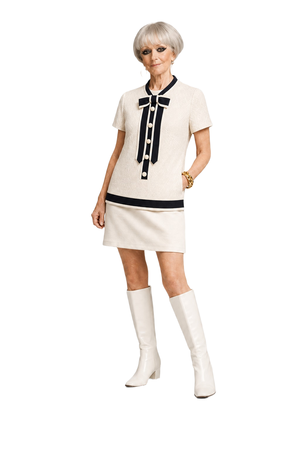1960s Cream White Cotton Blend Blouse - Model