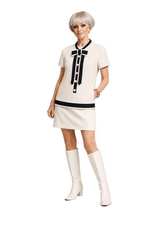 1960s Cream White Cotton Blend Blouse - Model