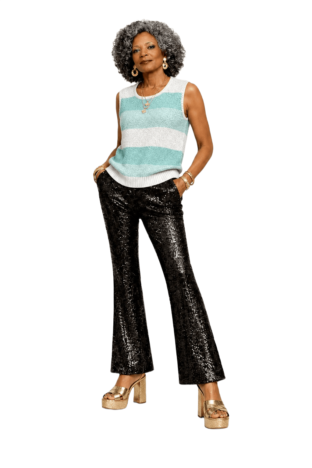 1980s Aqua Wool Blend Tank Top - Model