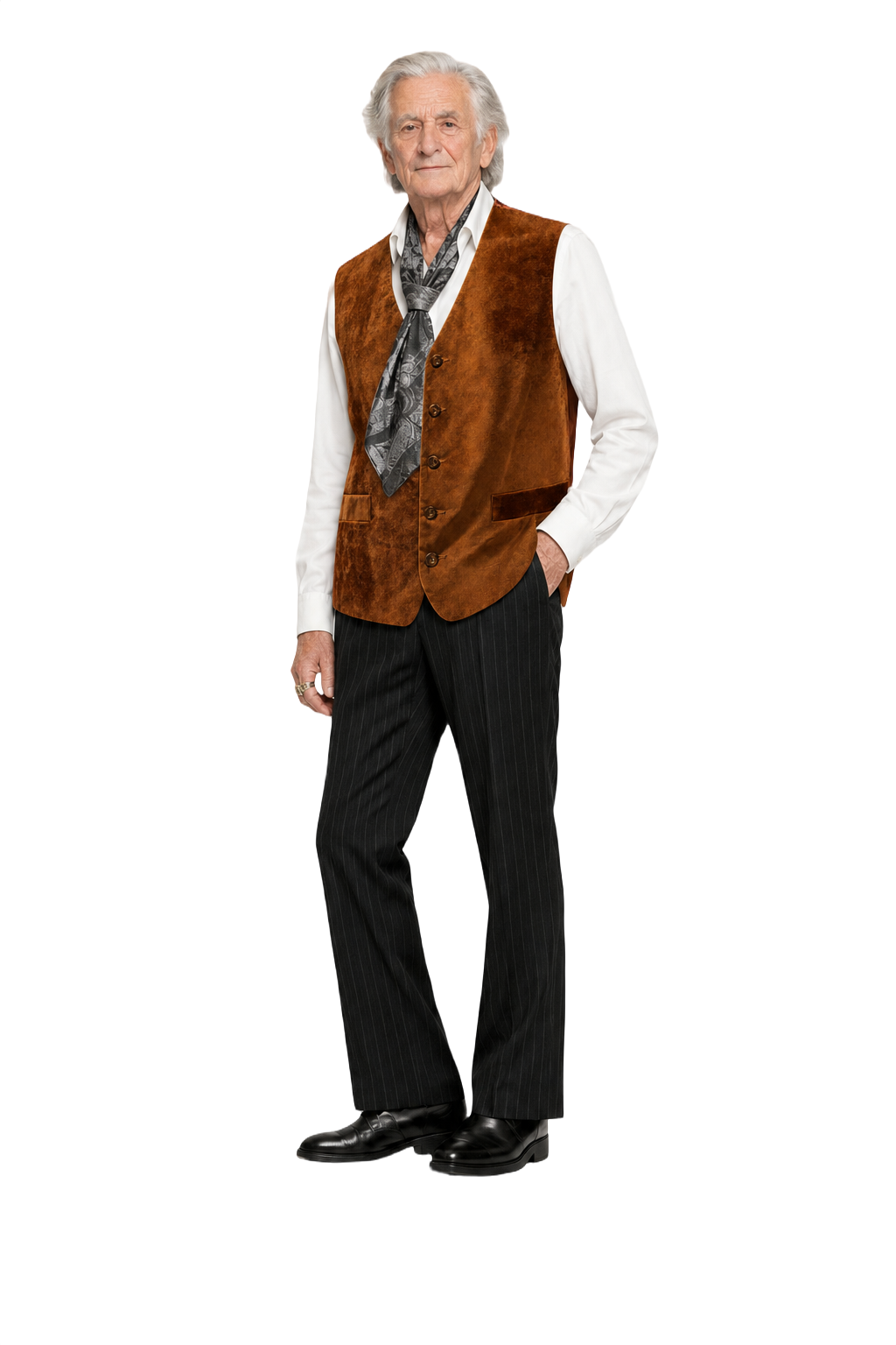 1970s Burnt Orange Velvet Vest - Model