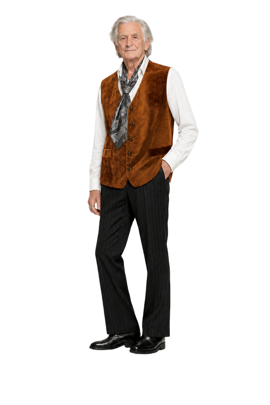 1970s Burnt Orange Velvet Vest - Model