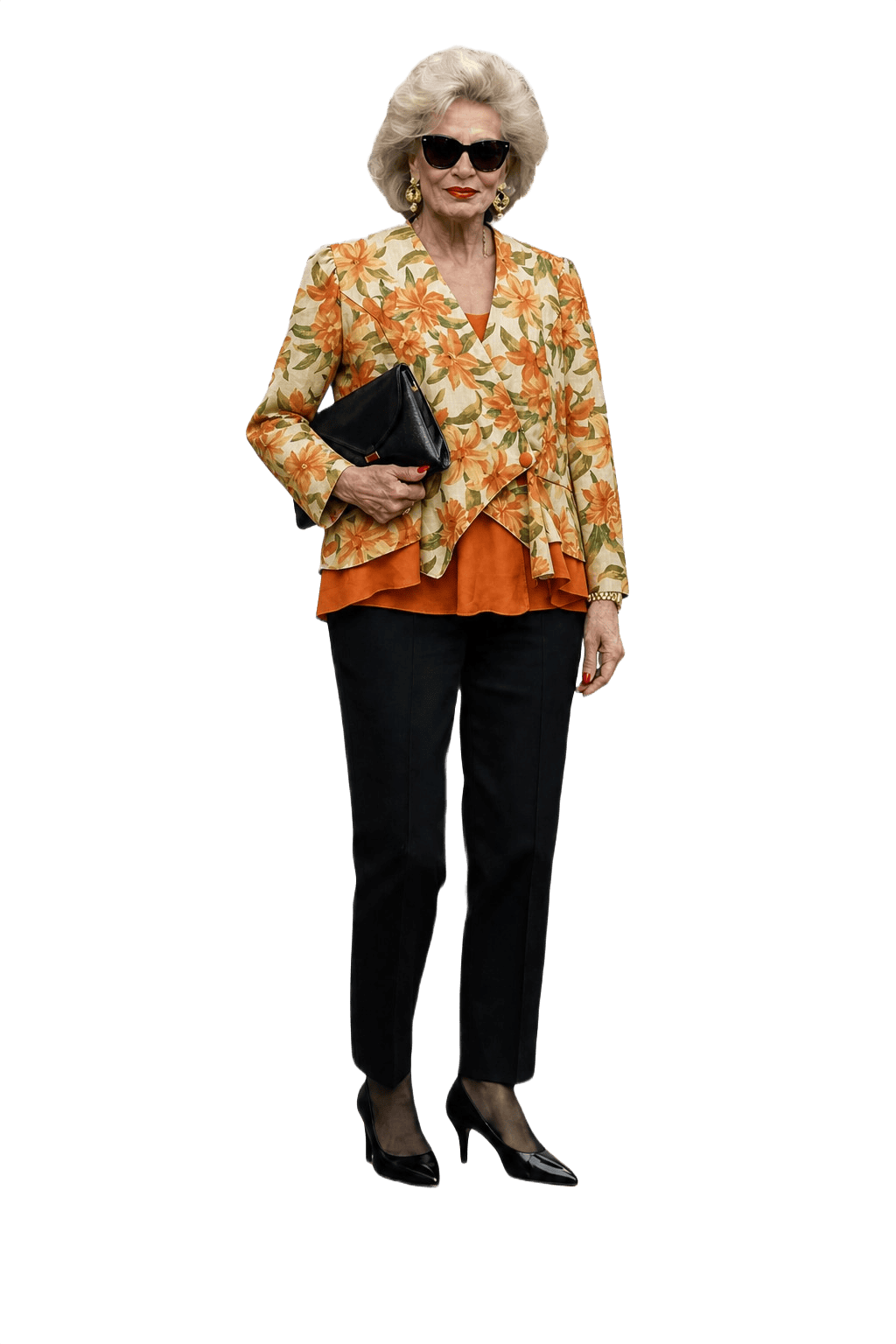 1980s Cream Floral Print Blouse - Model