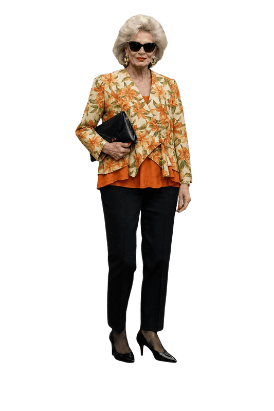 1980s Cream Floral Print Blouse - Model