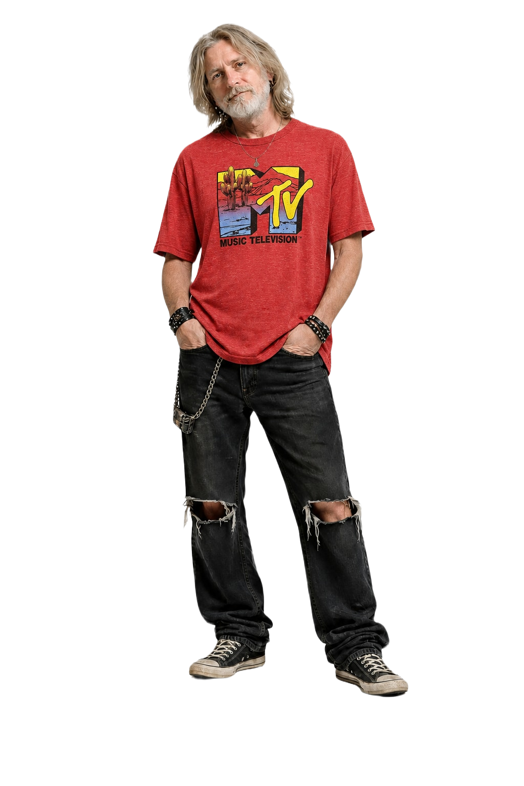 1990s Red Cotton Blend T-Shirt - Model