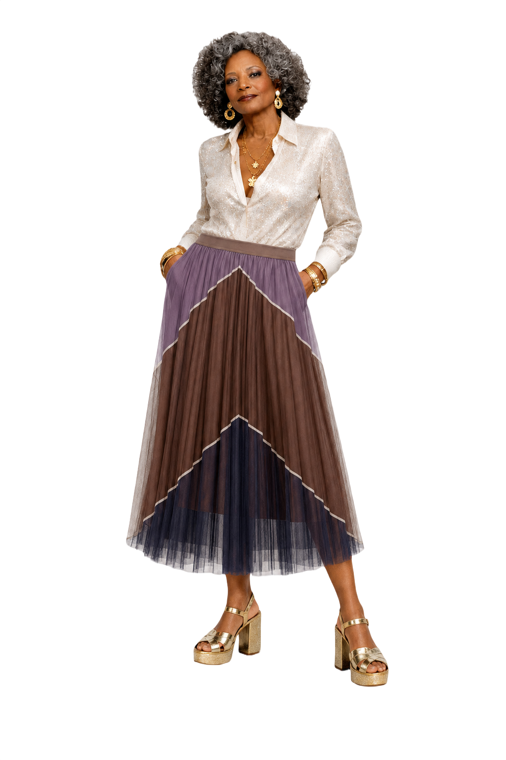 1980s Lavender Pastel Polyester Skirt - Model