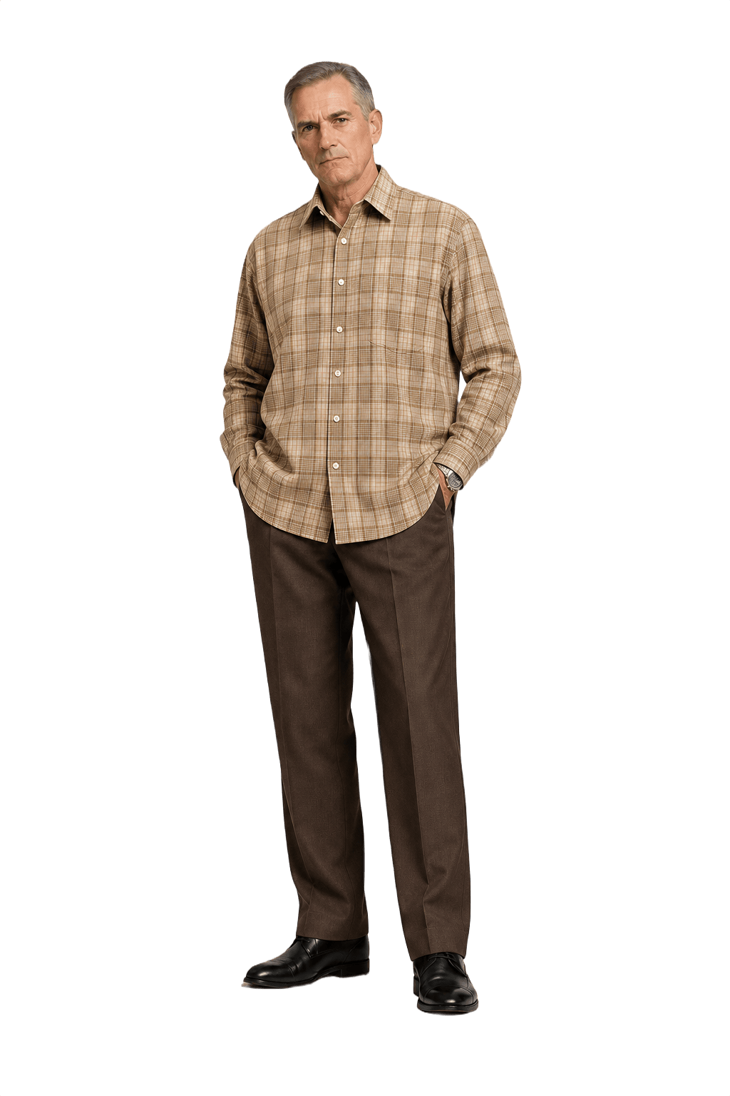 1990s Beige Cotton Button-Down Shirt - Model