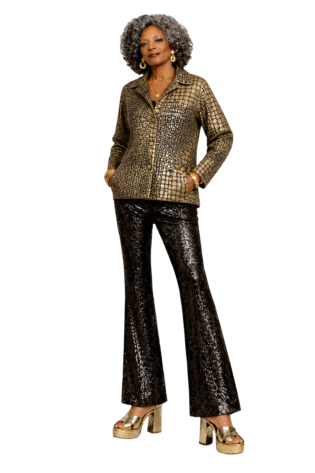 1980s Metallic Gold Synthetic Blend Jacket - Model