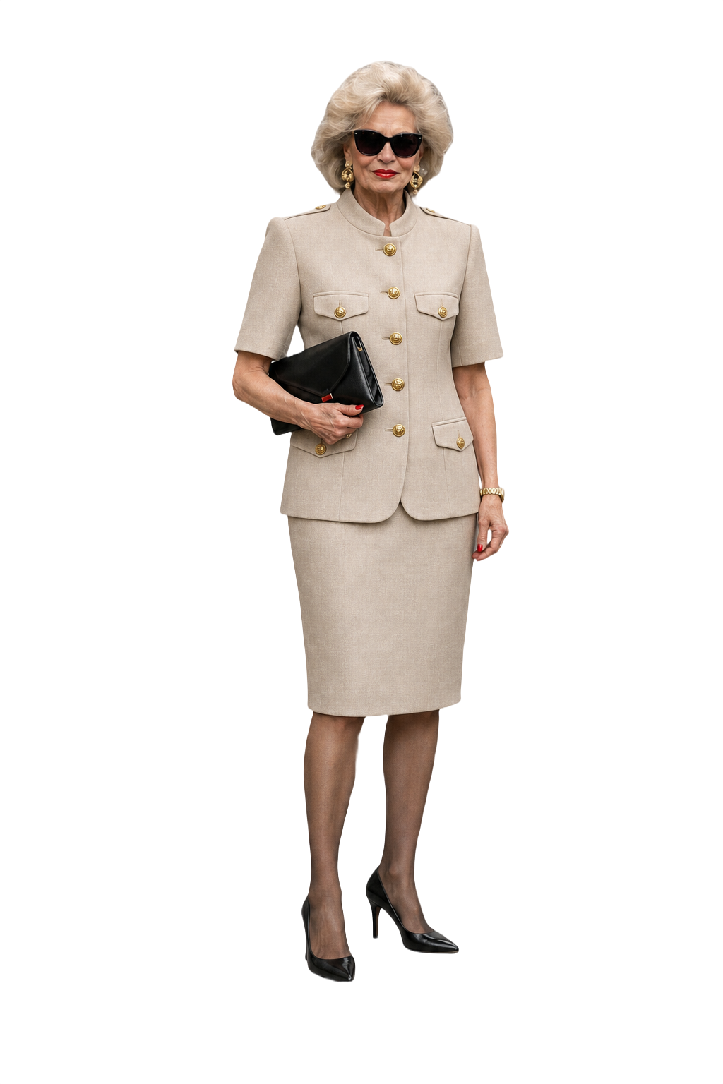 1980s Cream Wool Blend Skirt Suit - Model