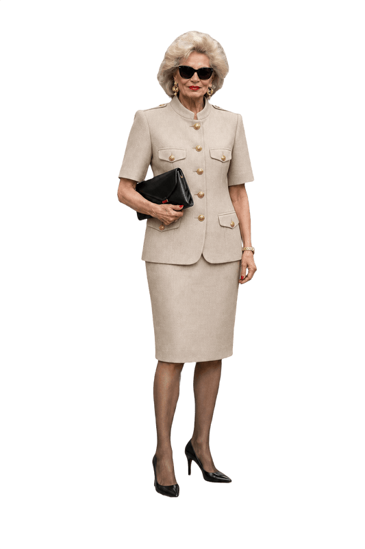 1980s Cream Wool Blend Skirt Suit - Model