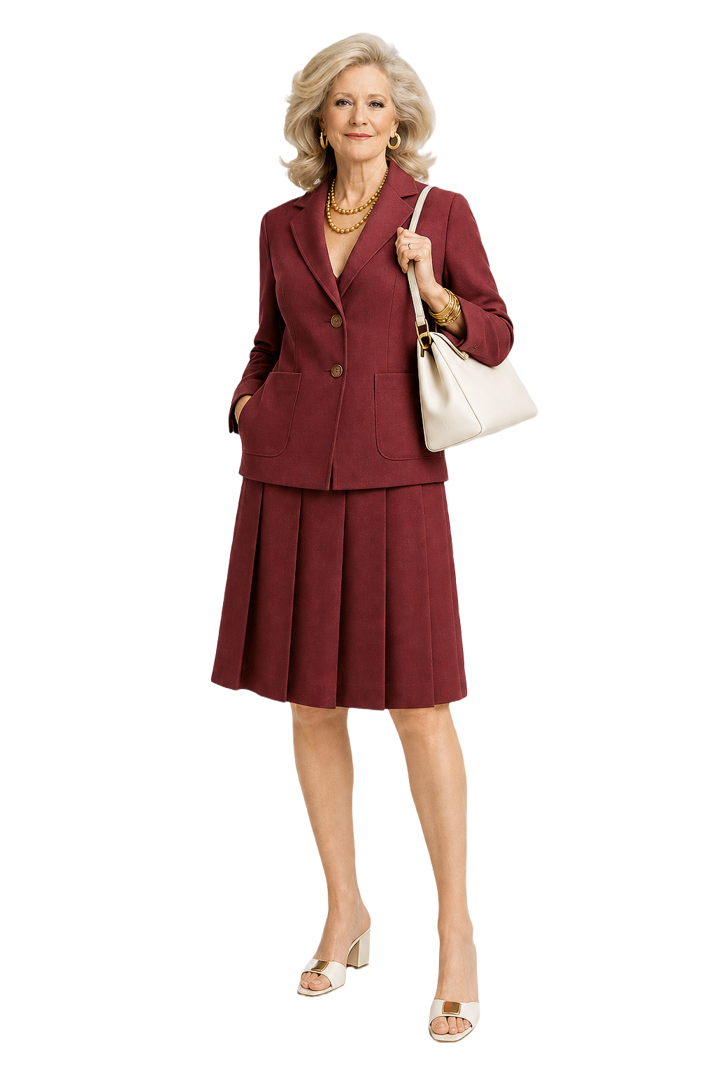 1970s Deep Burgundy Wool Blend Two-Piece Set - Model